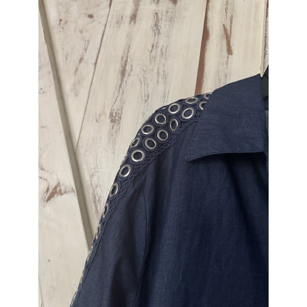 CQ By CQ Asymmetrical 100% Cotton Denim Button Down Tunic Dress Eyelet Sleeve XL - Picture 6 of 9